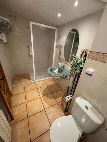 a bathroom with a toilet and a sink at Casa rural marga in Tardienta