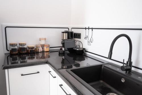 a kitchen with a sink and a counter top at Grammy's room 1 in Karpenision