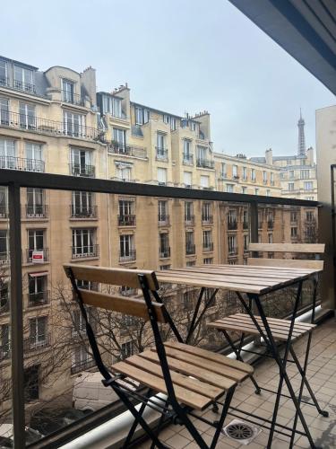 View of Eiffel Tower Paris 16th arrondissement Trocadero with Terrasse