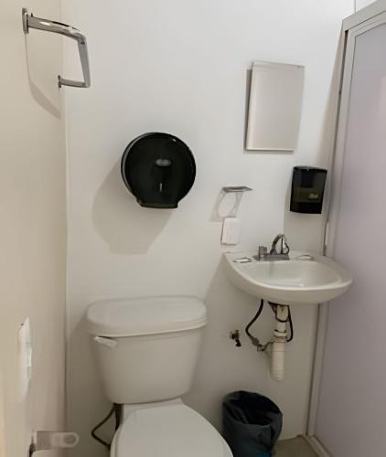 a bathroom with a toilet and a sink at C7 Casas la colmena a 3 min playa alberca 4 rec, in Peñita de Jaltemba