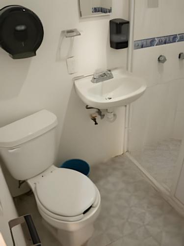 a bathroom with a toilet and a sink at C7 Casas la colmena a 3 min playa alberca 4 rec, in Peñita de Jaltemba