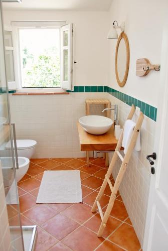 a bathroom with a sink and a mirror at Giallo Limone in Teulada