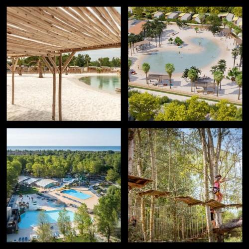 un collage de quatre photos d'un parc aquatique dans l'établissement Camping la yole, à Vendres