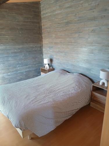 une chambre avec un lit et deux tables de nuit avec lampes dans l'établissement Maison de ville, à Marzy