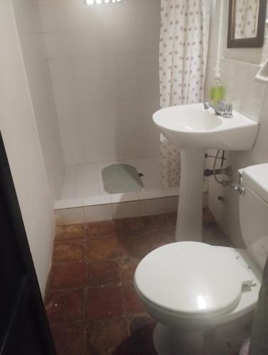a bathroom with a toilet and a sink at Casa Mary Day in Villa de Leyva