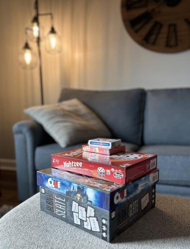 a stack of video games stacked on top of each other at Vista Ridge Retreat in Gatlinburg