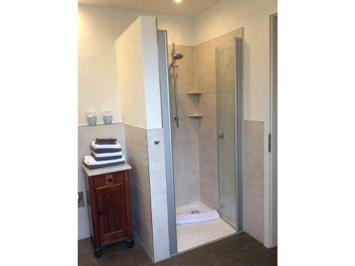 a bathroom with a shower and a toilet in it at Holiday apartment with 2 bedrooms in Cuxhaven
