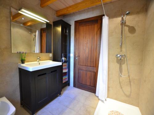 a bathroom with a sink and a shower at Son Palanca with Private Pool & Gardens in Sineu
