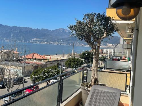 een balkon met een boom en uitzicht op het water bij SEA4USALERNO seafront in Salerno