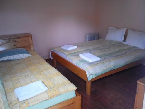 サパレヴァ・バニャにあるVyara Guest Houseの小さな部屋のベッド2台(タオル付)