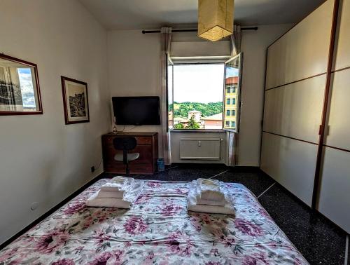 a bedroom with a large bed and a window at Le Colline in Ovada