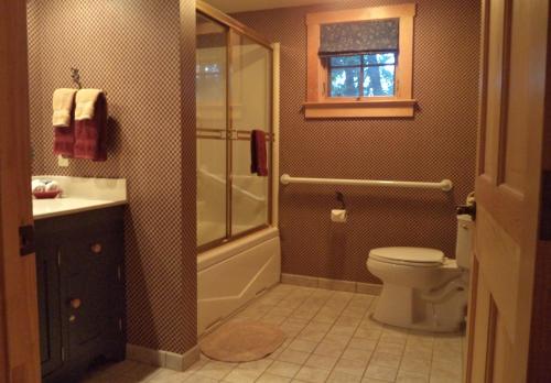 a bathroom with a shower and a toilet and a sink at The Inn & Spa at Intercourse Village in Intercourse