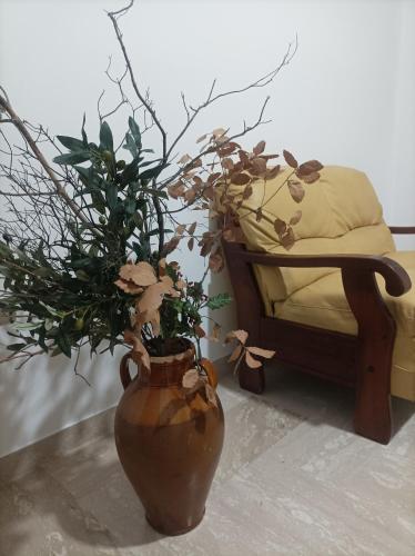 a vase with plants in it next to a bed at L'Ulivo in Massafra