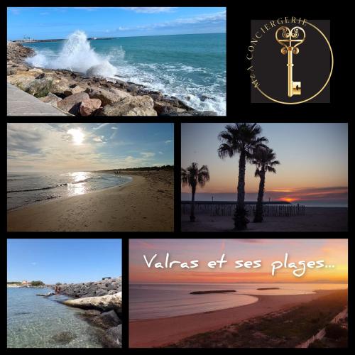 un collage de différentes photos de la plage dans l'établissement maison à Sérignan, à Sérignan