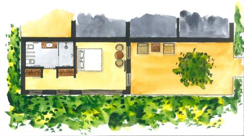 a drawing of a floor plan of a house at Terme Preistoriche Resort & Spa in Montegrotto Terme