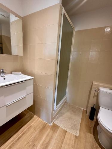 une salle de bain avec une douche, des toilettes et un lavabo dans l'établissement Évasion Provençale à Manosque - Centre Hsitorique, à Manosque