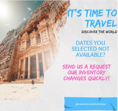 a poster of a building with the words its time to travel discover the world does at Marriott Desert Springs II Luxury Guest Room in Palm Desert