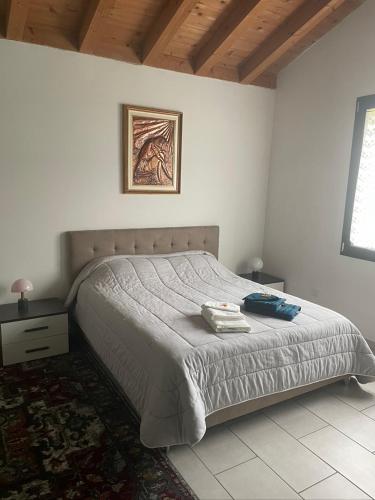 a bedroom with a bed and a picture on the wall at La Barca di Grano in SantʼAgata Bolognese