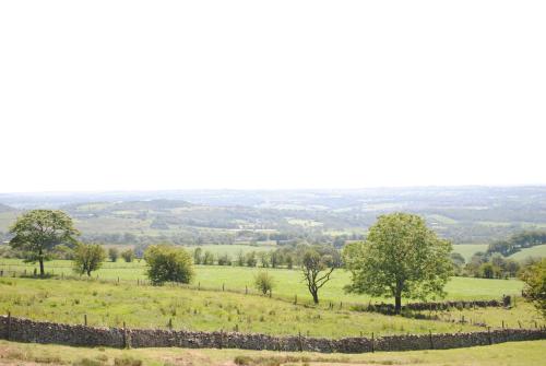 a view of a field with trees and a fence at The Lodge at Brambles Farm in Upper Hulme