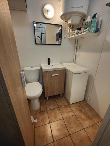 une petite salle de bain avec toilettes et lavabo dans l'établissement Le cocon méditerranéen, au Barcarès