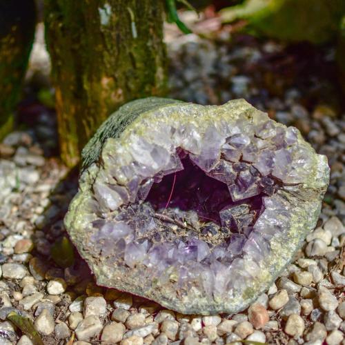a purple amethyst sitting on the ground at Espaço CurAmar - Praia de Itamambuca in Ubatuba