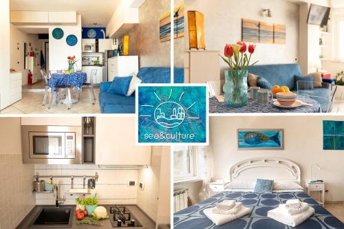 a collage of pictures of a kitchen and a living room at Sea & Culture in Lerici