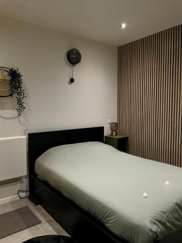 une chambre avec un grand lit dans une pièce dans l'établissement Apartment in Paris with Jaccuzzi, à Paris