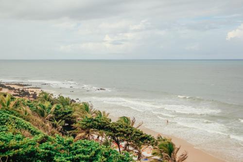 a beach with palm trees and the ocean at Pipa Panorama Aparthotel in Pipa