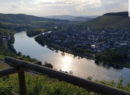 a view of a river with a city at Vacation home Moselsteg in Brauneberg