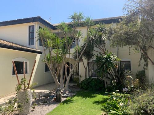 a house with palm trees in the yard at The Beach Residence in Swakopmund