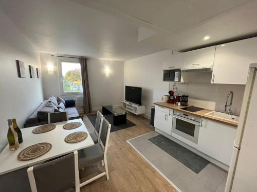 Il dispose d'une cuisine et d'un salon avec une table et une cuisine. dans l'établissement L'aile du Moulin, à Magny-le-Hongre