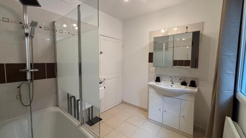 a bathroom with a shower and a sink and a tub at La maison de la Loire in Nevers