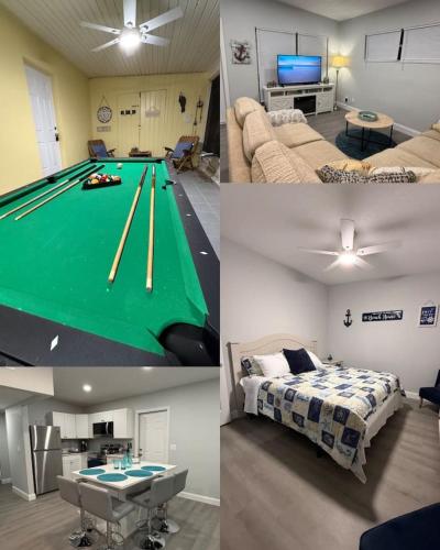 four pictures of a room with a pool table at Dolphin Cove 1 block from the Beach in Cocoa Beach