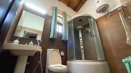 KatugastotaにあるStone Arch Villa A Timeless Retreat with a Free Kandy Lake Boat Tourのシャワー、トイレ、洗面台を備えたバスルーム