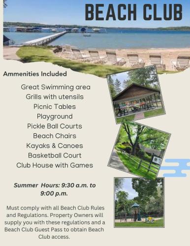 a flyer for a beach club with pictures of a house at Shanty Creek, Condo, Golf ,Sleeps 4, Pets welcome! in Bellaire