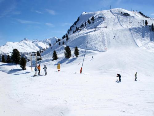 a group of people skiing down a snow covered mountain at Chalet in Les Masses with ski storage in Agettes