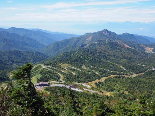 a view of a mountain with trees and a road at BUNA KUSATSU Onsen Inn in Kusatsu