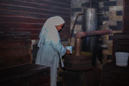 a woman is standing in a room with a mixer at Nefaland Hotel in Dar es Salaam