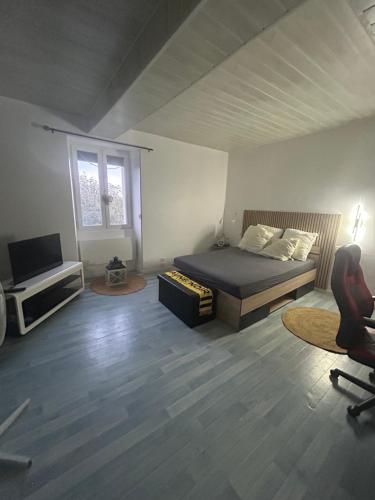 une chambre avec un lit et une télévision à écran plat dans l'établissement Sevchris, à Saint-Laurent-de-la-Prée