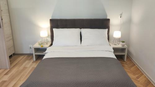 Ένα ή περισσότερα κρεβάτια σε δωμάτιο στο Apartament Leliwa - Centrum - blisko dworca PKP - blisko Starówki - restauracje i sklepy w pobliżu - pierwsze piętro - możliwy kurs na lotnisko -faktura - kawa - herbata - English