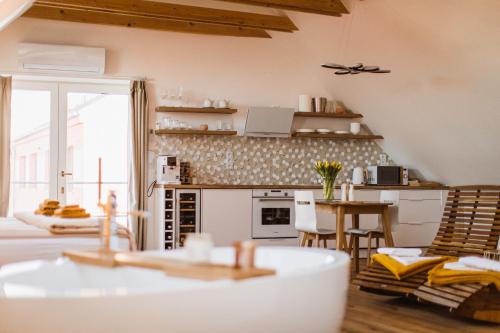 Kuchyň nebo kuchyňský kout v ubytování Apartmán Inkognito
