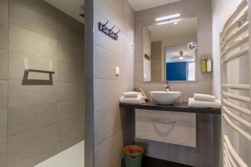a bathroom with a sink and a mirror at Auberge de la Caillère in Candé-sur-Beuvron