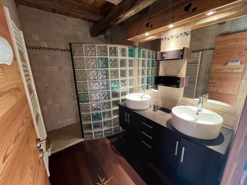 Il comprend une salle de bains pourvue de 2 lavabos et une cuisine équipée d'une cuisinière. dans l'établissement Chez Nino, à Villar-Saint-Pancrace