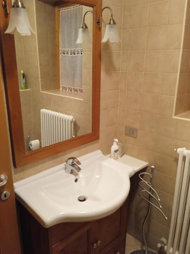 a bathroom with a white sink and a mirror at Cotto's house in Gerola Alta