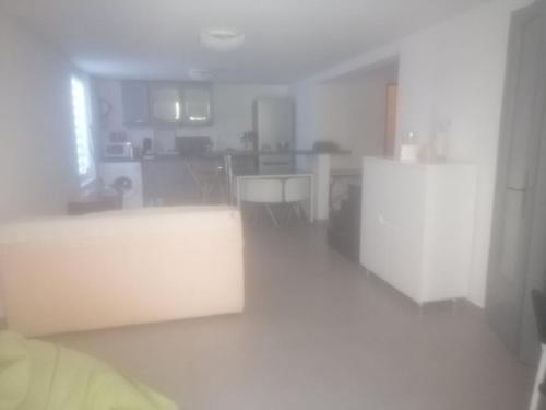 a room with a kitchen and a living room at Hébergement de vacances à riez à 10 minutes environ du lac de sainte Croix du Verdon in Riez
