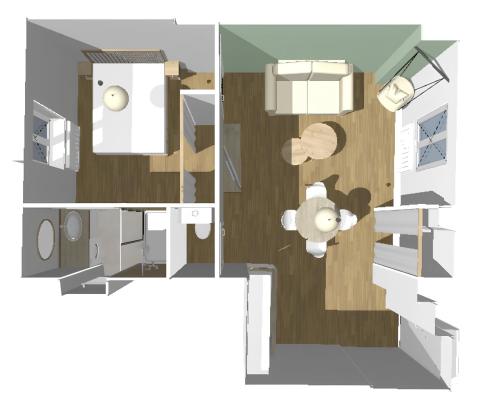 a floor plan of a room with a staircase at La Suite Balinaise - Home Homy in Saint-Florent-sur-Cher