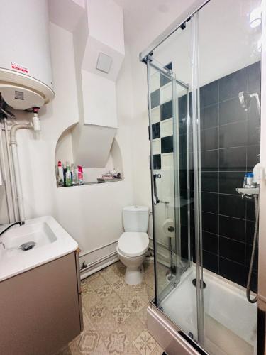 une salle de bain avec douche et toilettes dans l'établissement Chouette Studio à Bordeaux Centre, à Bordeaux