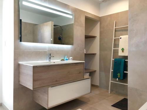 un bagno con lavandino e specchio di Villa Les Vignes d Antan a Le Puy-Sainte-Réparade