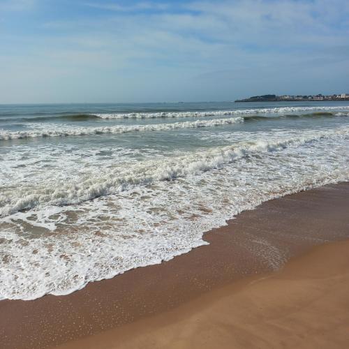 - une plage avec des vagues venant de l'océan dans l'établissement appartement saint hilaire de riez 85270, à Saint-Hilaire-de-Riez