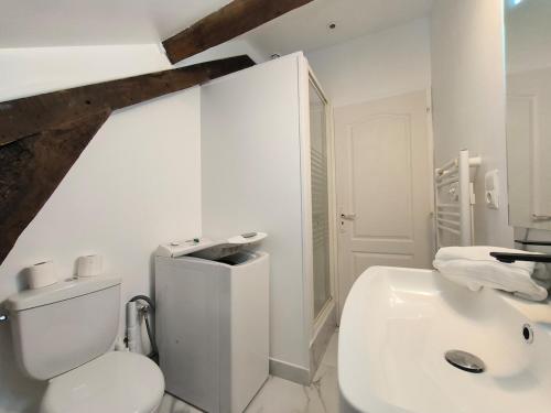 a white bathroom with a toilet and a sink at Ideal longue durée centre ville in Pau
